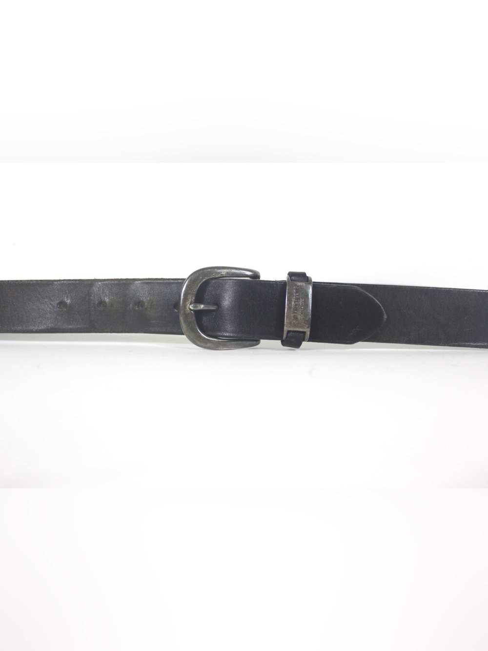 Vintage Distressed Black Leather Work Belt Silver Buckle Worn In Thrashed Grunge